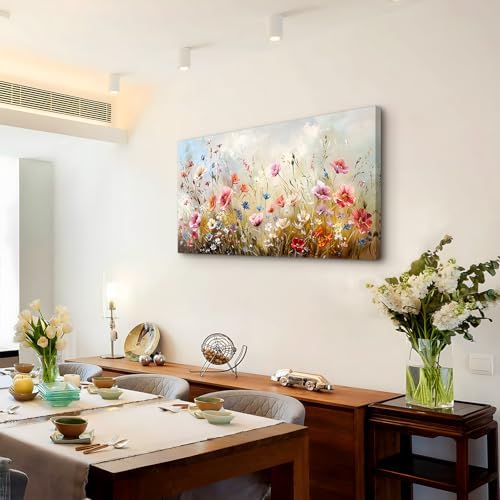 crmotu Floral Botanical Wall Art, Rustic Wildflowers Wall Decor 20"X40" - Image 4