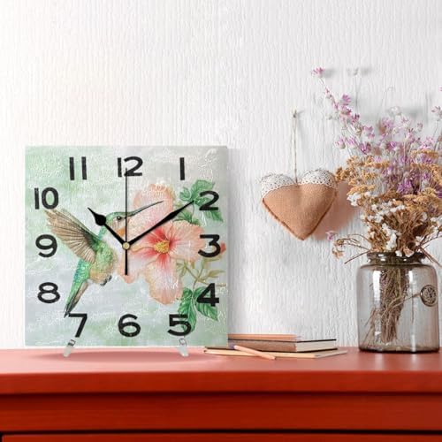 Spring Hummingbird Foraging Flower Square Wall Clock, 8 Inch Standard Non - Image 4