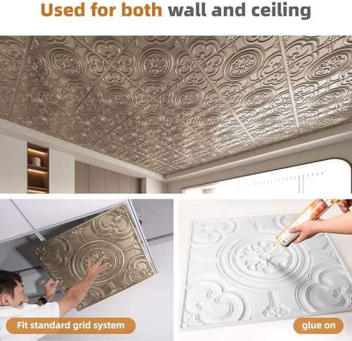 WOWSTAR 12-Pack 24"x24" Drop Ceiling Tiles, Waterproof Glue up Ceiling Panels - Image 4