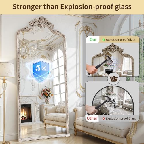 Wall Mount Arched Full Length Mirror, Baroque Antique Vintage Long Mirrors - Image 6