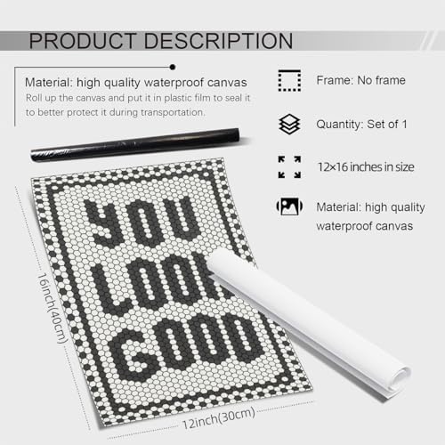 OMANI Black and White Quotes Wall Art Trendy Minimalist You Look Good Poster - Image 2
