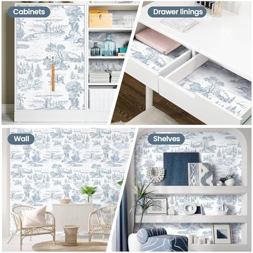 Abyssaly Toile Blue and White Peel and Stick Wallpaper17.3×118" - Image 4