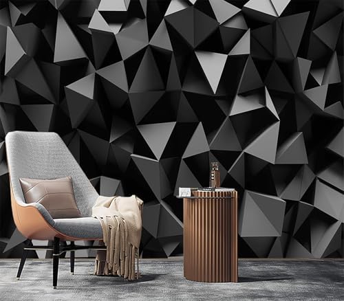 Modern 3D Geometric Black Grey Polygon Wallpaper Peel Stick by Cliouar