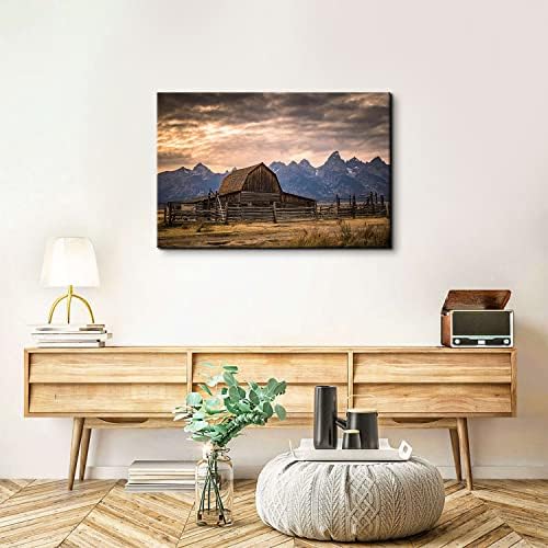 Grand Teton National Park Canvas Wall Art Sunset Moulton Barn Landscape Wall - Image 5
