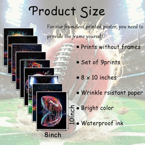XIANGRUI Sports Wall Art Set of 9, Graffiti Basketball Baseball Football Canvas - Image 3