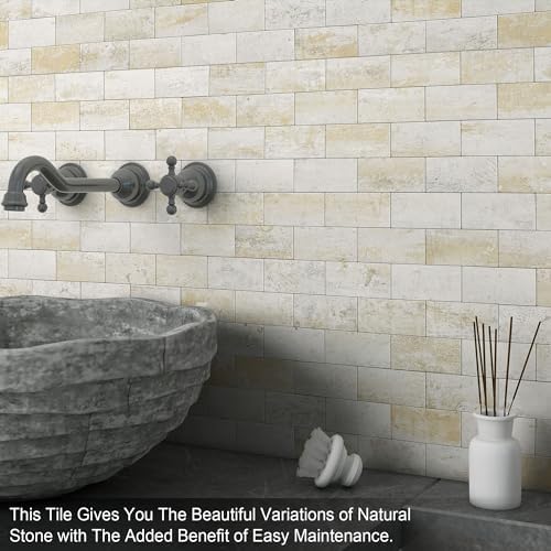 BeNice Marble Peel Stick Backsplash Tile Kitchen Blue Yellow Rust 10pcs - Image 3