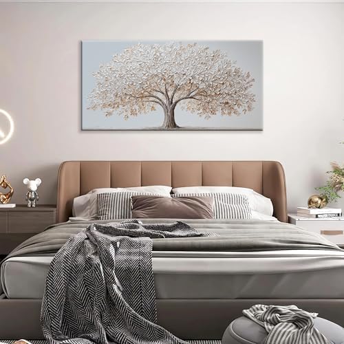 White Canvas Wall Art Prints 24"X48" Tree Of Life Wall Art - Image 4