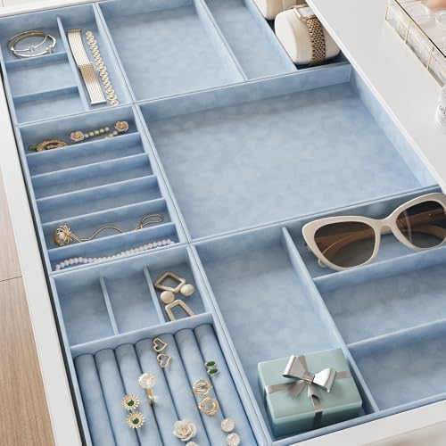 VEELIKE Self Adhesive Mottled Velvet Fabric Light Blue Felt Drawer Liner - Image 3