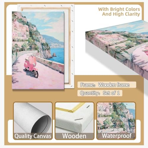 Bittiler Italian Beach Landscape Posters Amalfi Coast Pastel Canvas Wall Art - Image 2