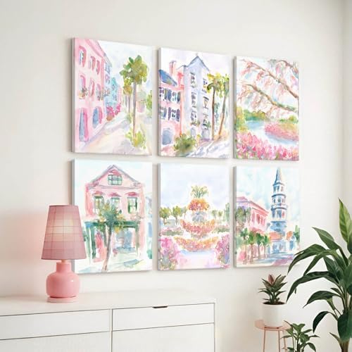 Charleston South Carolina Wall Art Preppy Posters Pictures Pastel Pink Canvas - Image 4