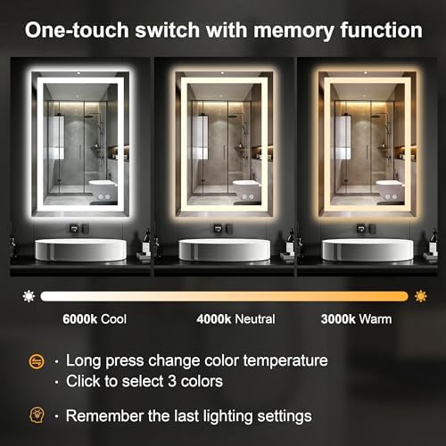 30x20 LED Bathroom Mirror with Lights, Lighted Vanity Mirror - Image 4