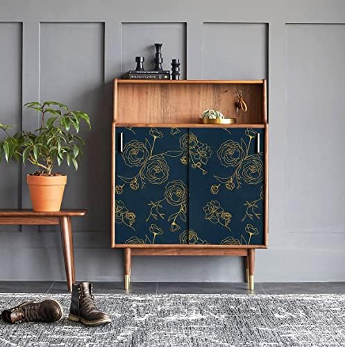 Safiyya 78.7"x17.3" Peel and Stick Wallpaper Gold and Blue Contact Paper Floral - Image 6