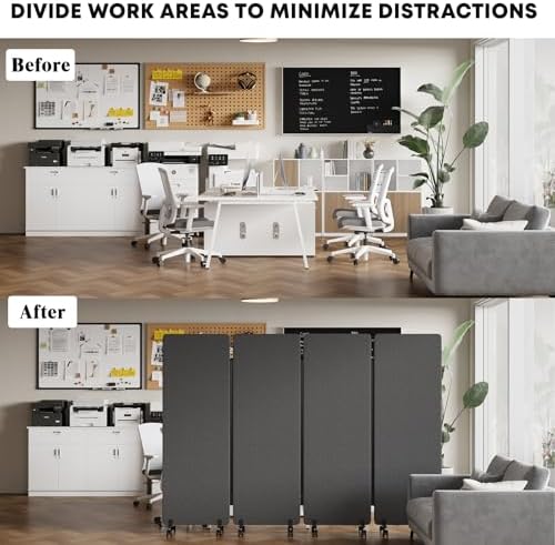 4 Panel Soundproof Room Divider W/Wheels, Office Divider - Image 5