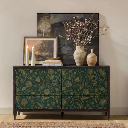 Dark Green and Gold Floral Peel and Stick Wallpaper 17in x118in - Image 3