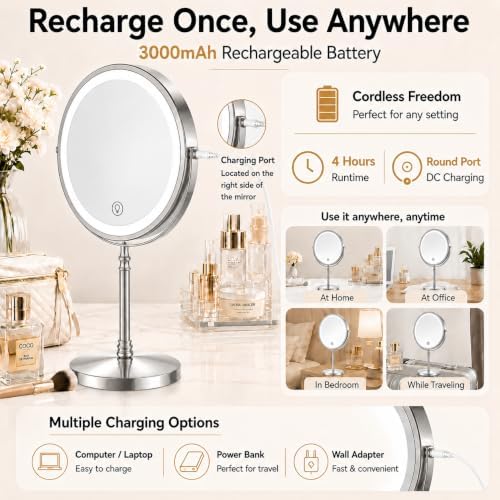DEIOVWXS Makeup Mirror, Rechargeable Vanity Mirror - Image 5