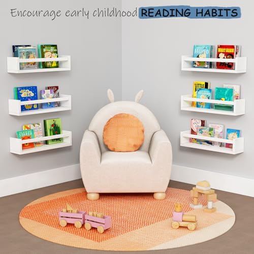 White Nursery Floating Book Shelves, Wall Bookshelf - Image 4