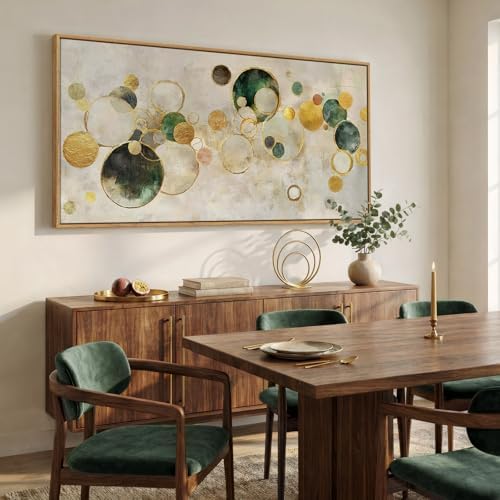 Extra Large Framed Green Gold Abstract Wall Art - Image 3