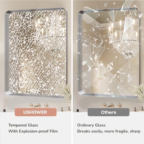 USHOWER Brushed Nickel Bathroom Mirror 22"x30" - Image 4