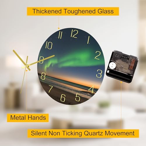 VIKMARI Aurora Black Gold Silent 12" Wall Clock Bathroom Living Room Decor - Image 4
