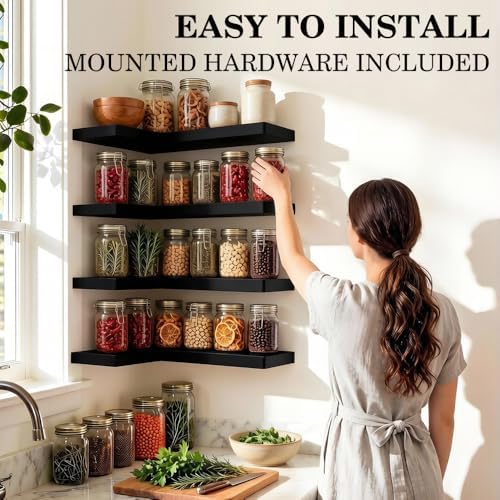 Floating Corner Shelves, Wall Shelf Set of 4, Shelves - Image 5