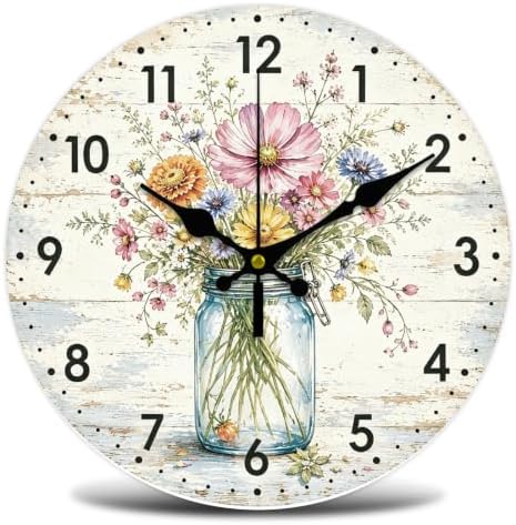Wildflower Wall Clock Silent Non-Ticking 12" by WHIMSTITCH