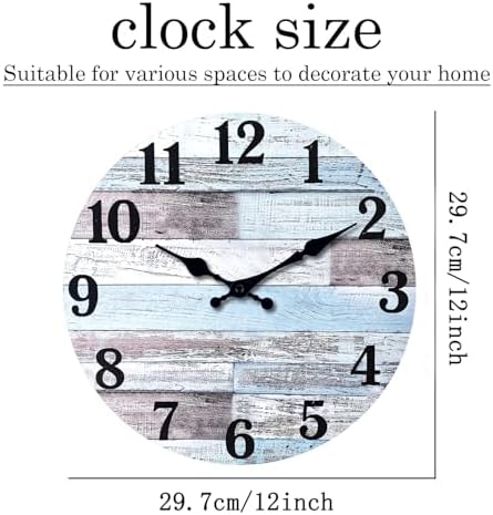 XNM Blue Wood Wall Clocks Battery Operated 12 Inch - Image 5