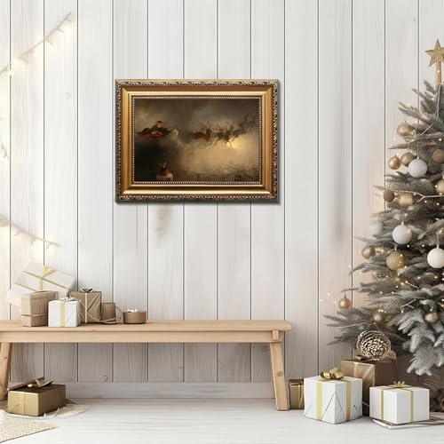 uniro Vintage Gold Framed Wall Art, Vintage Christmas Santa Claus Canvas Art - Image 5