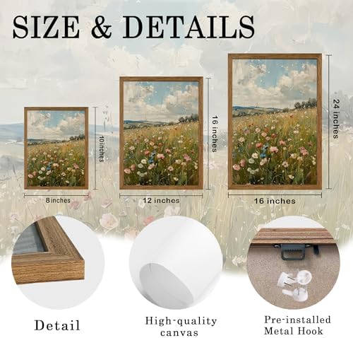 AVECCO Vintage Rustic Wildflower Field Wall Art Canvas Framed 8x10 inch - Image 6