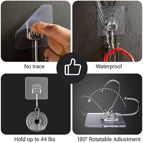 Large Adhesive Hooks, 18 Pack Hold 44lb Heavy-Duty Sticky Hooks, Waterproof & - Image 4