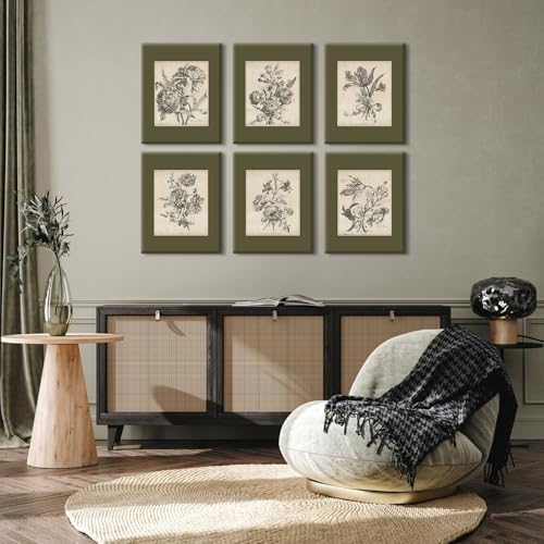 Vintage Floral Wall Art Sketch Flower Prints Antique Botanical Canvas Wall Art - Image 7