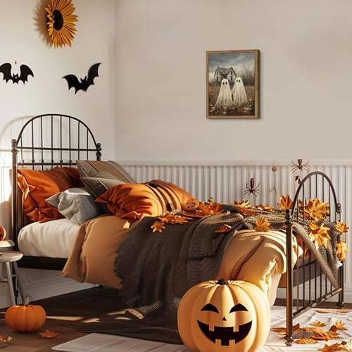 Framed Vintage Halloween Ghost Wall Art, Cute Two Ghost Holding Hands Canvas - Image 7