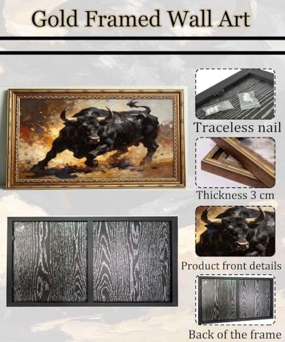 Large Framed Dynamic Black Bull Western Highland cow Canvas Wall Art - Image 2