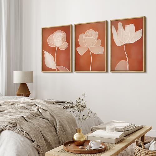 MUDECOR Framed Canvas Print Wall Art Terracotta Abstract Rose Line Art Burnt - Image 3