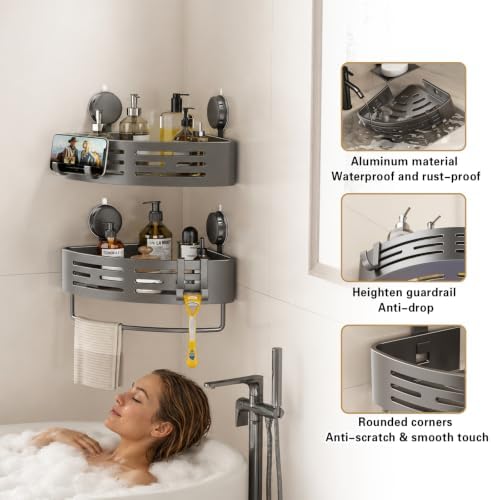 VOLPONE Corner Shower Caddy Suction Cup Shower Shelf Corner No Drilling - Image 5
