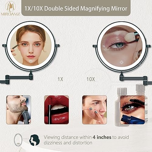 8" Wall Mounted Lighted Makeup Mirror, Matte Black - Image 2