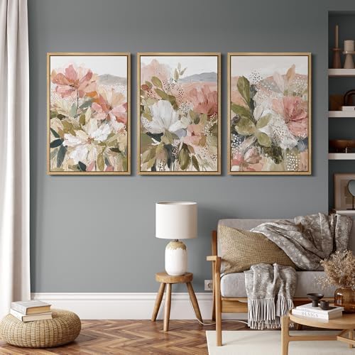MUDECOR Framed Canvas Print Wall Art Blush Floral Abstract Neutral Botanical - Image 4