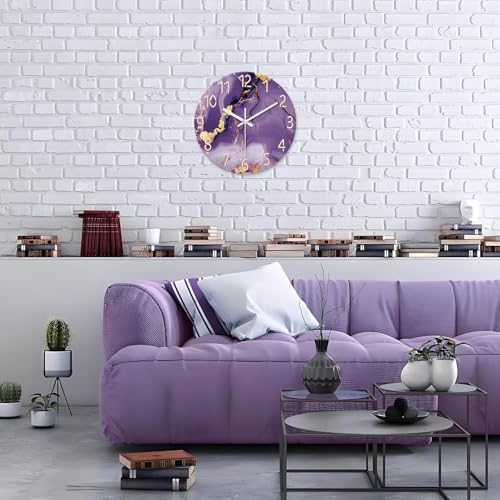 Purple Gold Glass Wall Clock 16 Inch Silent Non-Ticking - Image 2