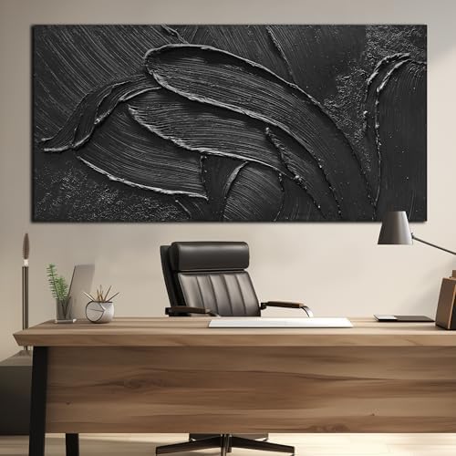 MDHKVPM Extra Large Black Abstract Painting Wall Art 3D Hand Painted Decor - Image 6
