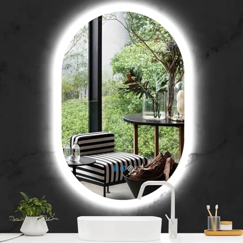 THEKLA Oval Lighted Mirror for Bathroom Wall Horizontal Vertical Mount Makeup by THEKLABATHROOMLEDMIRROR
