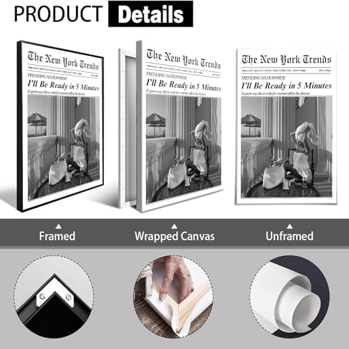 Vintage Black White Newspaper Canvas Wall Art I'Ll Be Ready In 5 Minutes - Image 2