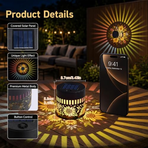 Solar Sunflower Projection Wall Light, Waterproof Fence Lamp-4Pcs - Image 5