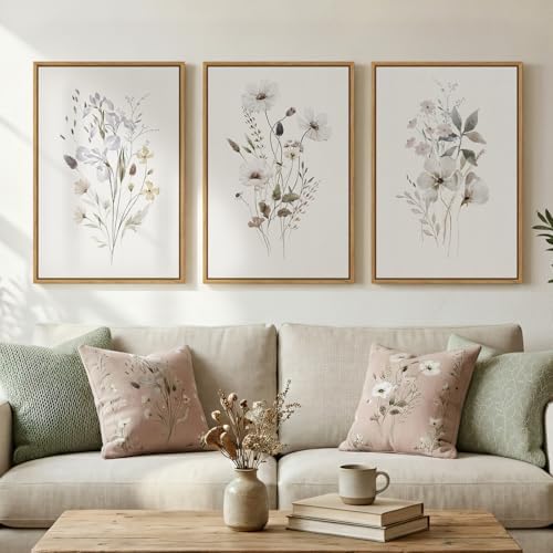 Framed 3 Piece Neutral Floral Botanical Wall Art by Cuspin