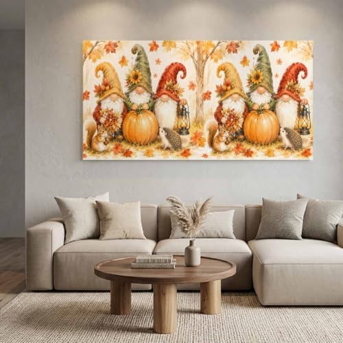 Thanksgiving Gnomes Large Wall Art Fall Pumpkin Squirrel Maple Leaf Countryside - Image 2