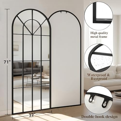 Dewfig Arched Windowpane Floor Mirror - Image 7
