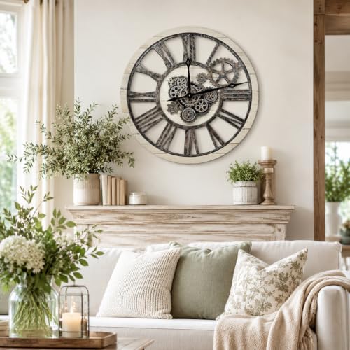 HOIBAI Large Wall Clock 30 Inch Rustic Khaki - Image 6