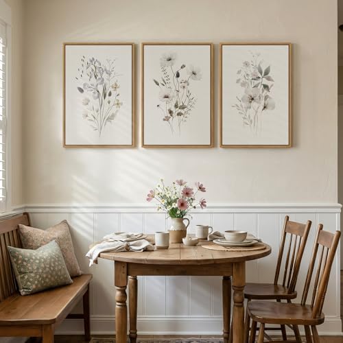 Framed 3 Piece Neutral Floral Botanical Wall Art - Image 2