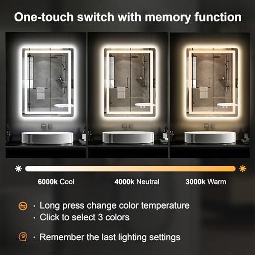 LED Bathroom Mirror with Lights, 24 x 32 Lighted Vanity Wall Mirror - Image 4