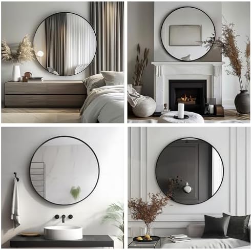Sunniry Circle Mirror 20 inch, Matte Black Metal Frame - Image 6