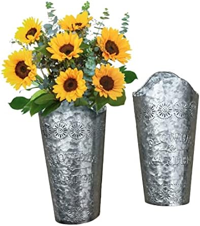 Lily's Home Set of 2 Rustic Farmhouse Galvanized Metal Wall Planters, by LilysHome