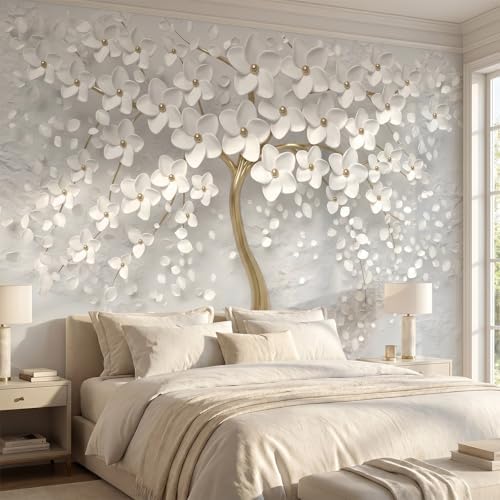 Bormia White Floral Peel and Stick Wallpaper Wall Murals by Bormia